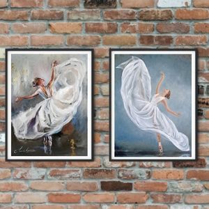 White Dress Ballerina Art Paintings Set Art Prints 11x17 to 11x14